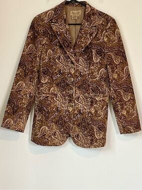 Peck & Peck Brown Paisley Notch-Lapel Blazer - Size: 8